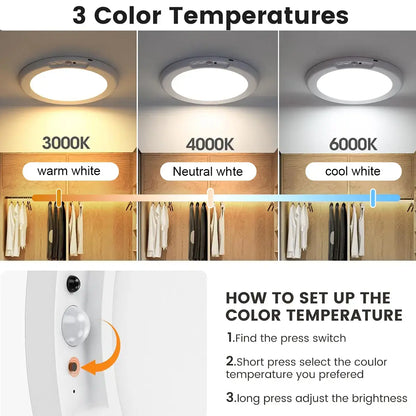 Rechargeable Motion Sensor Ceiling Light with Remote - Magnetic Wireless Ceiling Light Battery Powered for Closet Shower Stairs Shed Hallway Porch Patio Ect
