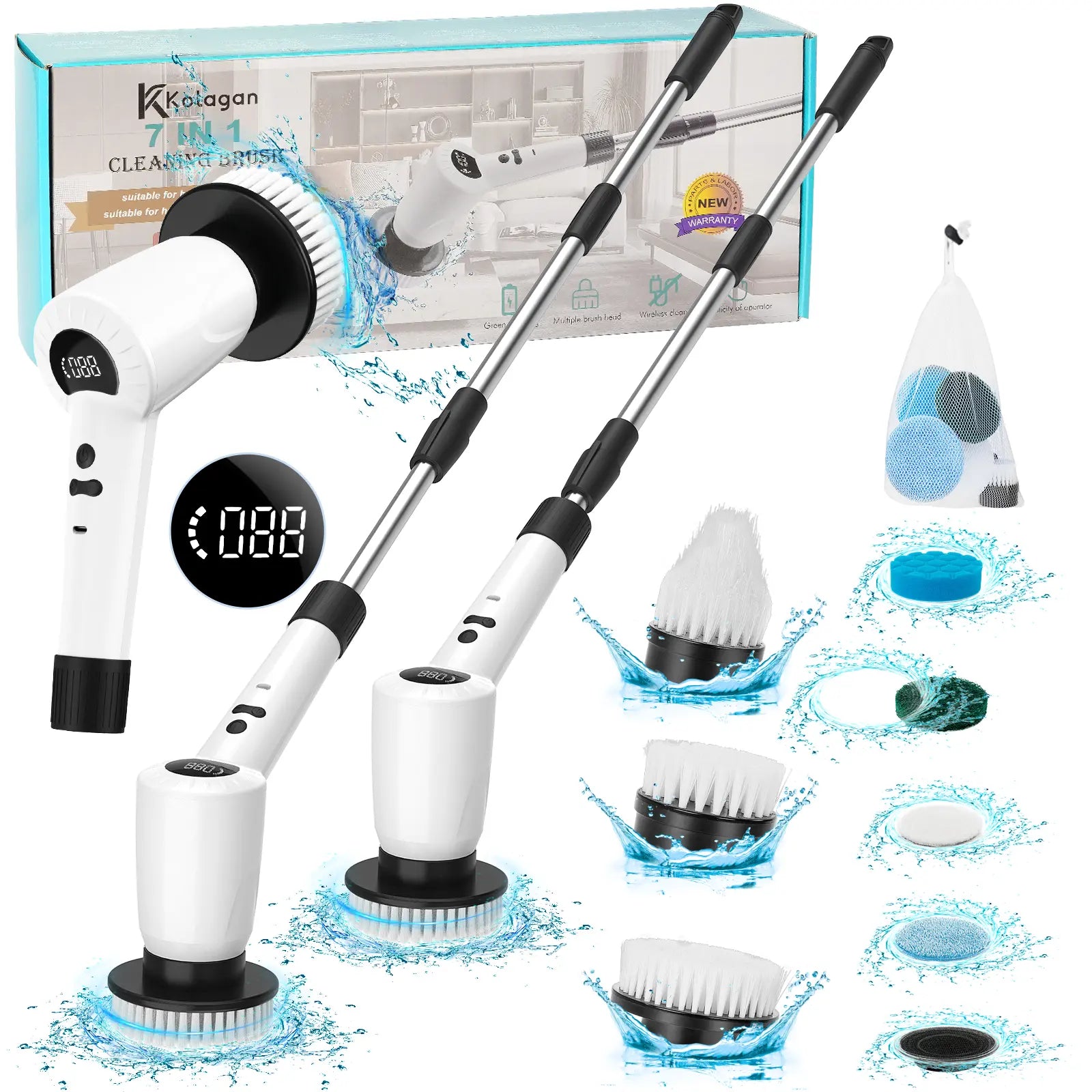 Electric Spin Scrubber，Upgrade Electric Spin Cordless Tub and Tile Scrubber W/ Adjustable Extension Arm，3 Speed 7 Replaceable Cleaning Heads，Power Spin Scrubbers Cleaning Bathroom，Floor，Car
