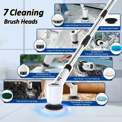 Electric Spin Scrubber，Upgrade Electric Spin Cordless Tub and Tile Scrubber W/ Adjustable Extension Arm，3 Speed 7 Replaceable Cleaning Heads，Power Spin Scrubbers Cleaning Bathroom，Floor，Car