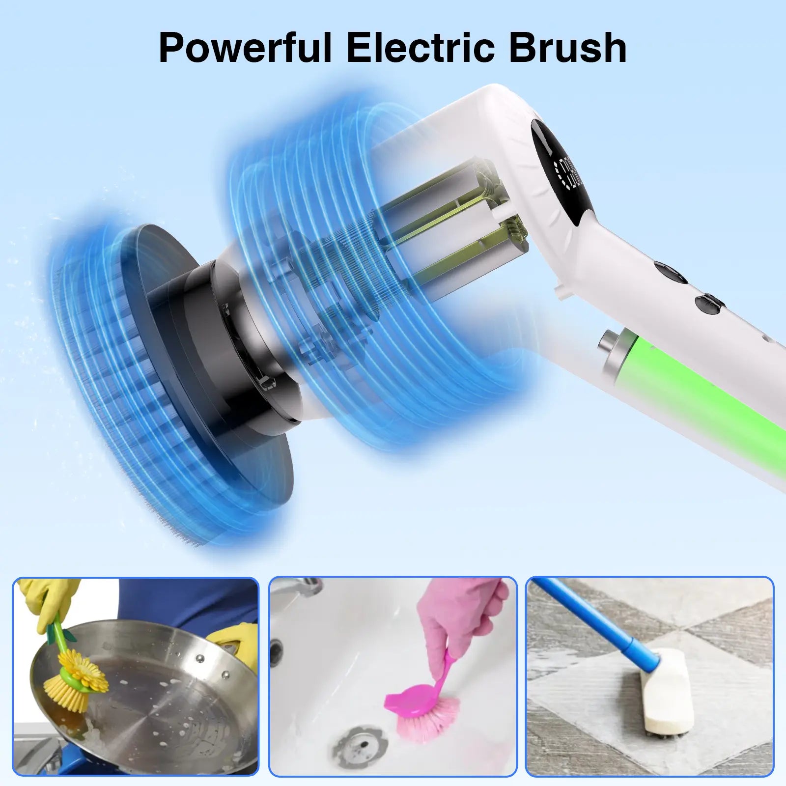 Electric Spin Scrubber，Upgrade Electric Spin Cordless Tub and Tile Scrubber W/ Adjustable Extension Arm，3 Speed 7 Replaceable Cleaning Heads，Power Spin Scrubbers Cleaning Bathroom，Floor，Car