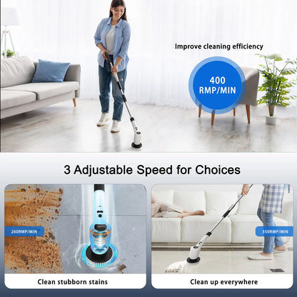 Electric Spin Scrubber，Upgrade Electric Spin Cordless Tub and Tile Scrubber W/ Adjustable Extension Arm，3 Speed 7 Replaceable Cleaning Heads，Power Spin Scrubbers Cleaning Bathroom，Floor，Car