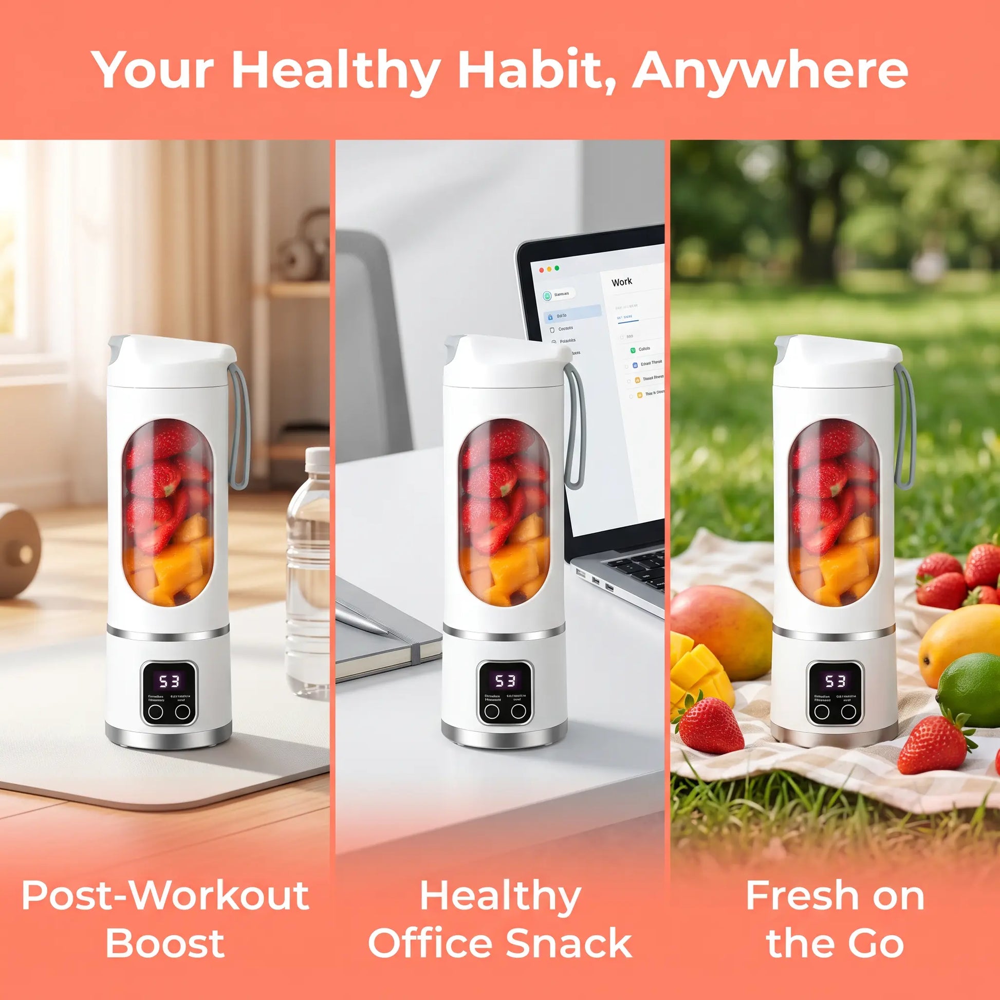 Portable 15.22 Oz USB Rechargeable Personal Blender with LED Display, Durable ABS Construction, Ideal for Smoothies and Juices - Essential for Home Kitchen