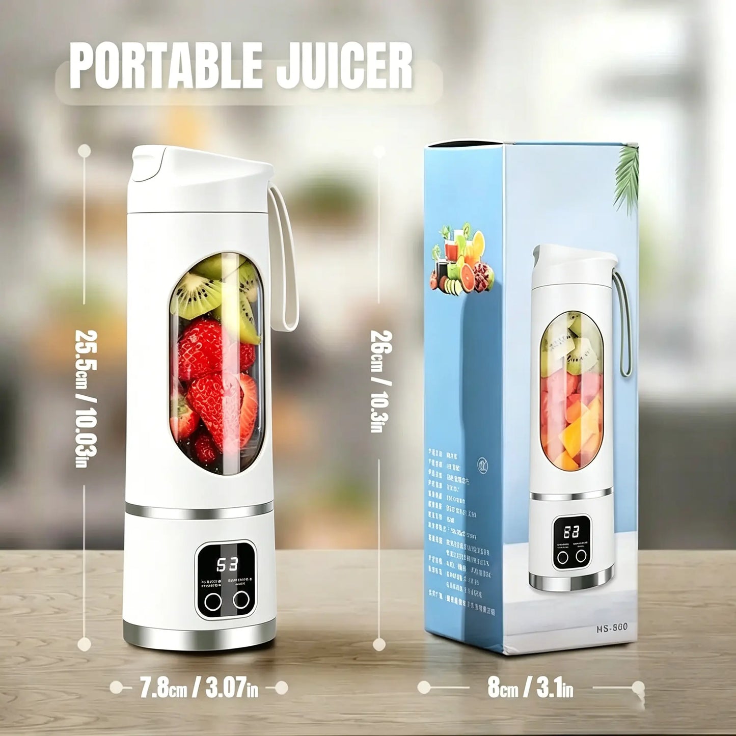 Portable 15.22 Oz USB Rechargeable Personal Blender with LED Display, Durable ABS Construction, Ideal for Smoothies and Juices - Essential for Home Kitchen