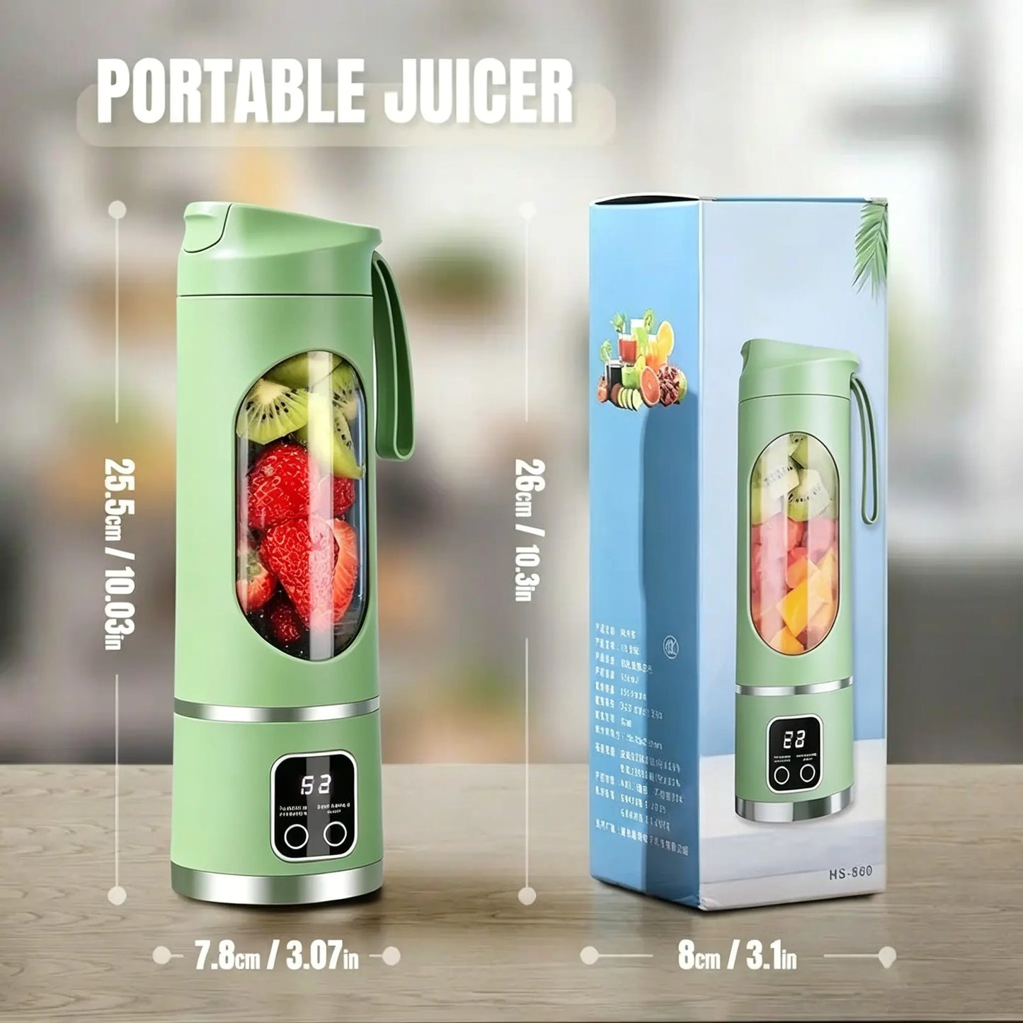 Portable 15.22 Oz USB Rechargeable Personal Blender with LED Display, Durable ABS Construction, Ideal for Smoothies and Juices - Essential for Home Kitchen