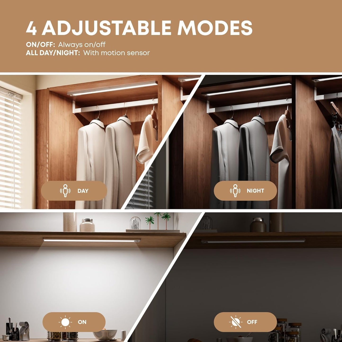 under Cabinet Motion sensor Lighting Wireless, 2 Pack 8.3 Inch 1500Mah 6500K Dimmable Motion Sensor Light Indoor, Rechargeable LED under Counter Lights for Kitchen, Shelf, Stairs, Closet