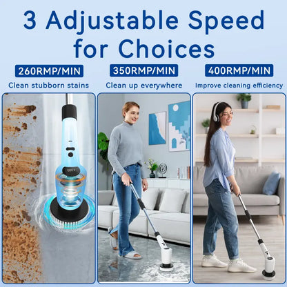 Electric Spin Scrubber，Upgrade Electric Spin Cordless Tub and Tile Scrubber W/ Adjustable Extension Arm，3 Speed 7 Replaceable Cleaning Heads，Power Spin Scrubbers Cleaning Bathroom，Floor，Car