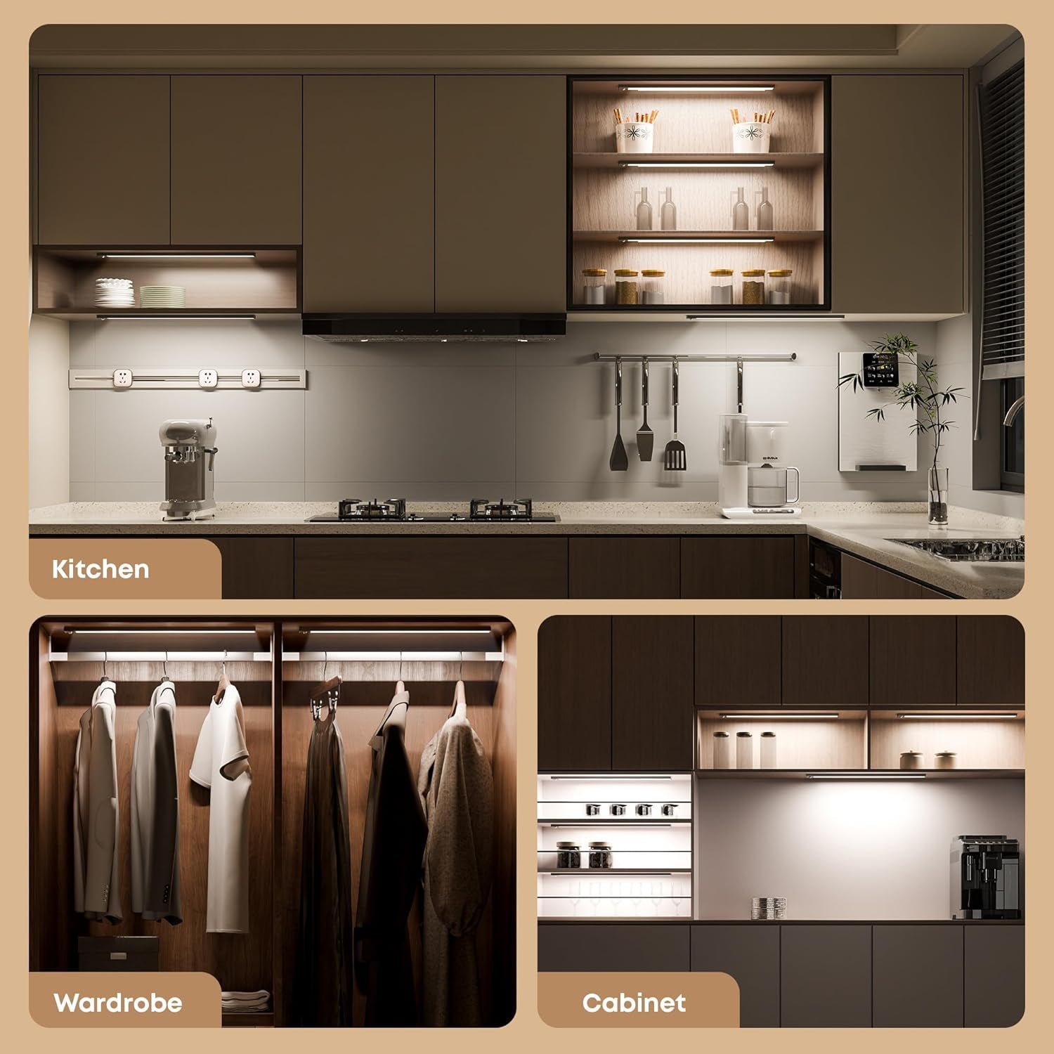 under Cabinet Motion sensor Lighting Wireless, 2 Pack 8.3 Inch 1500Mah 6500K Dimmable Motion Sensor Light Indoor, Rechargeable LED under Counter Lights for Kitchen, Shelf, Stairs, Closet