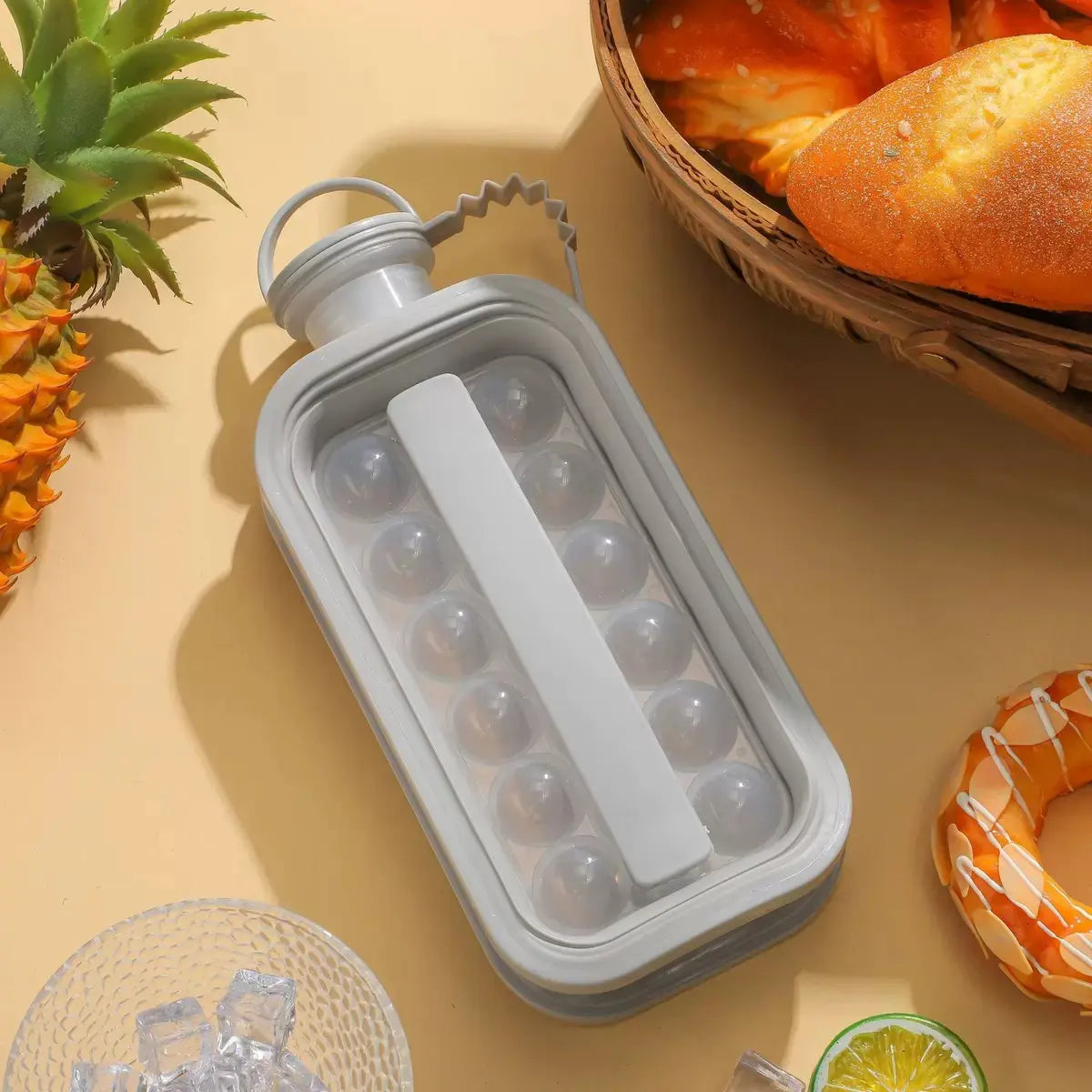 Easy Release Spherical Ice Ball Maker Mold, Food Grade Silicone round Ice Tray with Airtight Ice Storage Box & Freezer Storage Bag, Multi-Purpose Ice Making Tool for Whiskey, Coffee, Water Bottles & Cocktails
