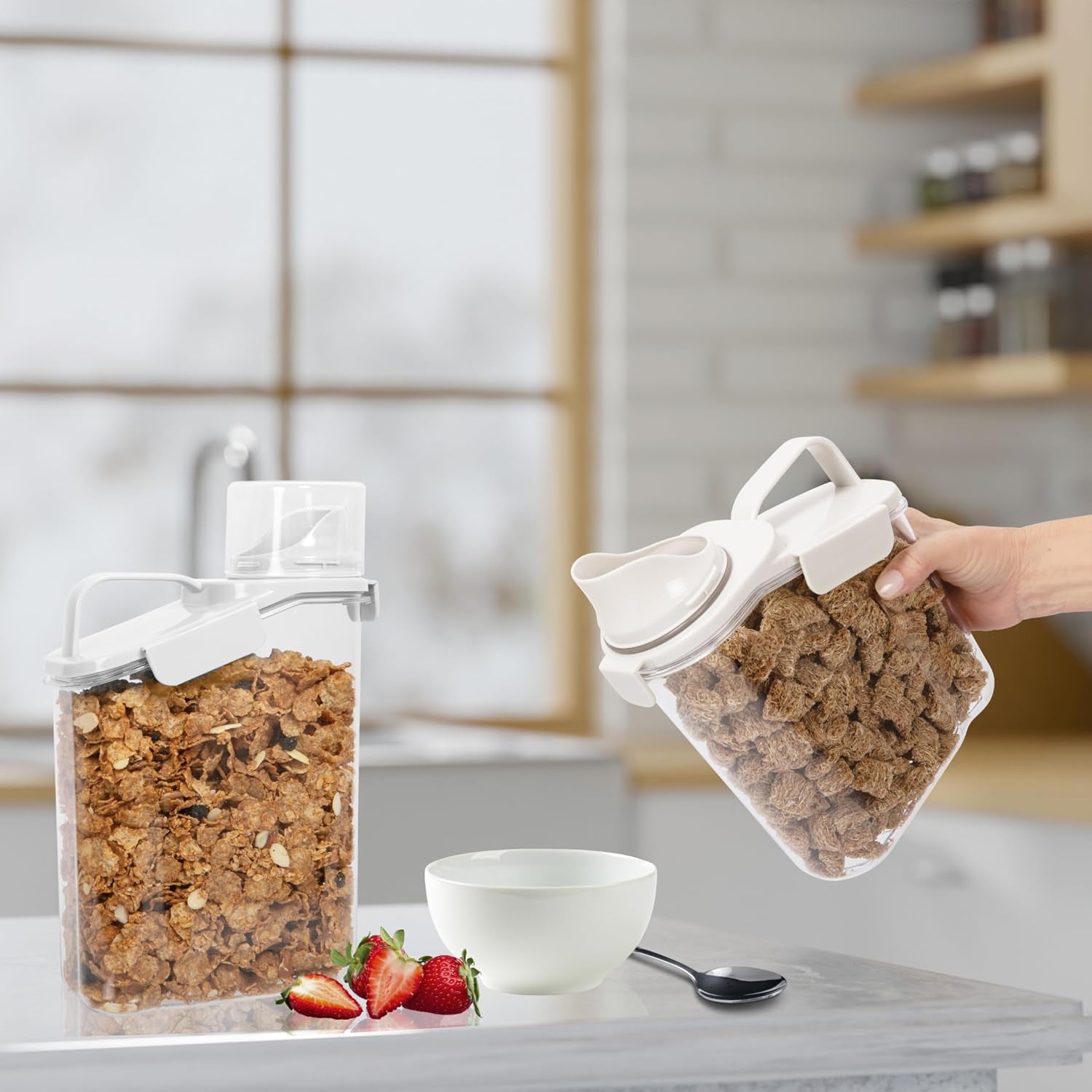 Easi Pour Airtight Food Storage Containers - Cereal Containers Storage, Rice Dispenser, Cereal Dispenser, Snack Storage Containers, Pasta Containers Storage, Containers with Lids - 60Oz / 1.8Lt